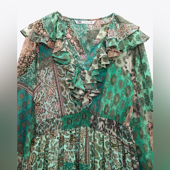 ZARA PATCHWORK PRINT MIDI DRESS - Picture 10 of 10